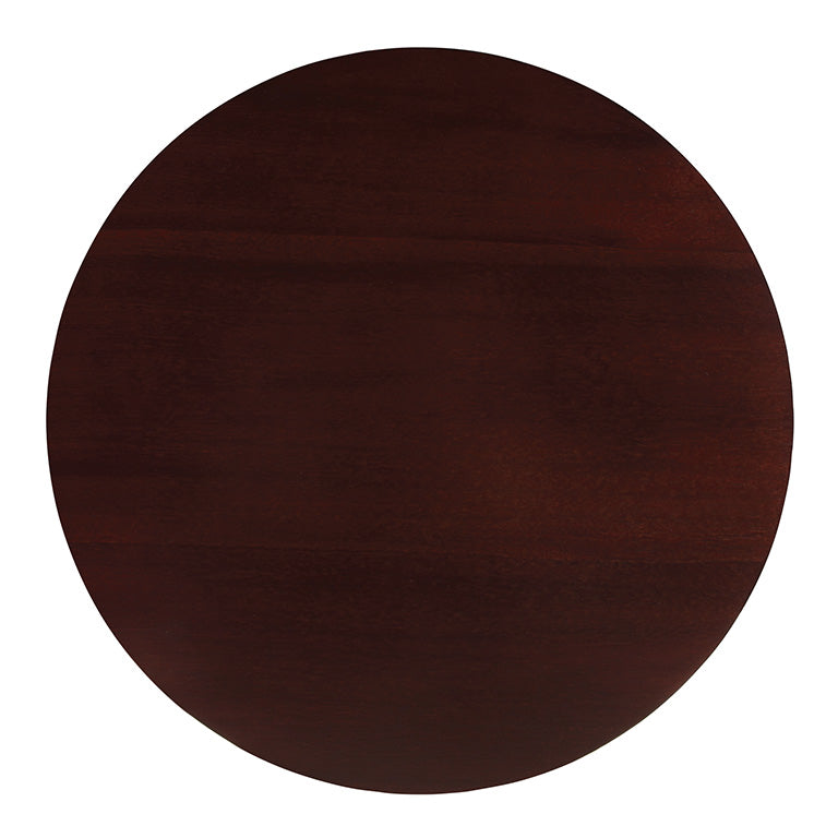 Valiant Products Lanie round end table top in espresso finish showing solid wood and veneer grain detail