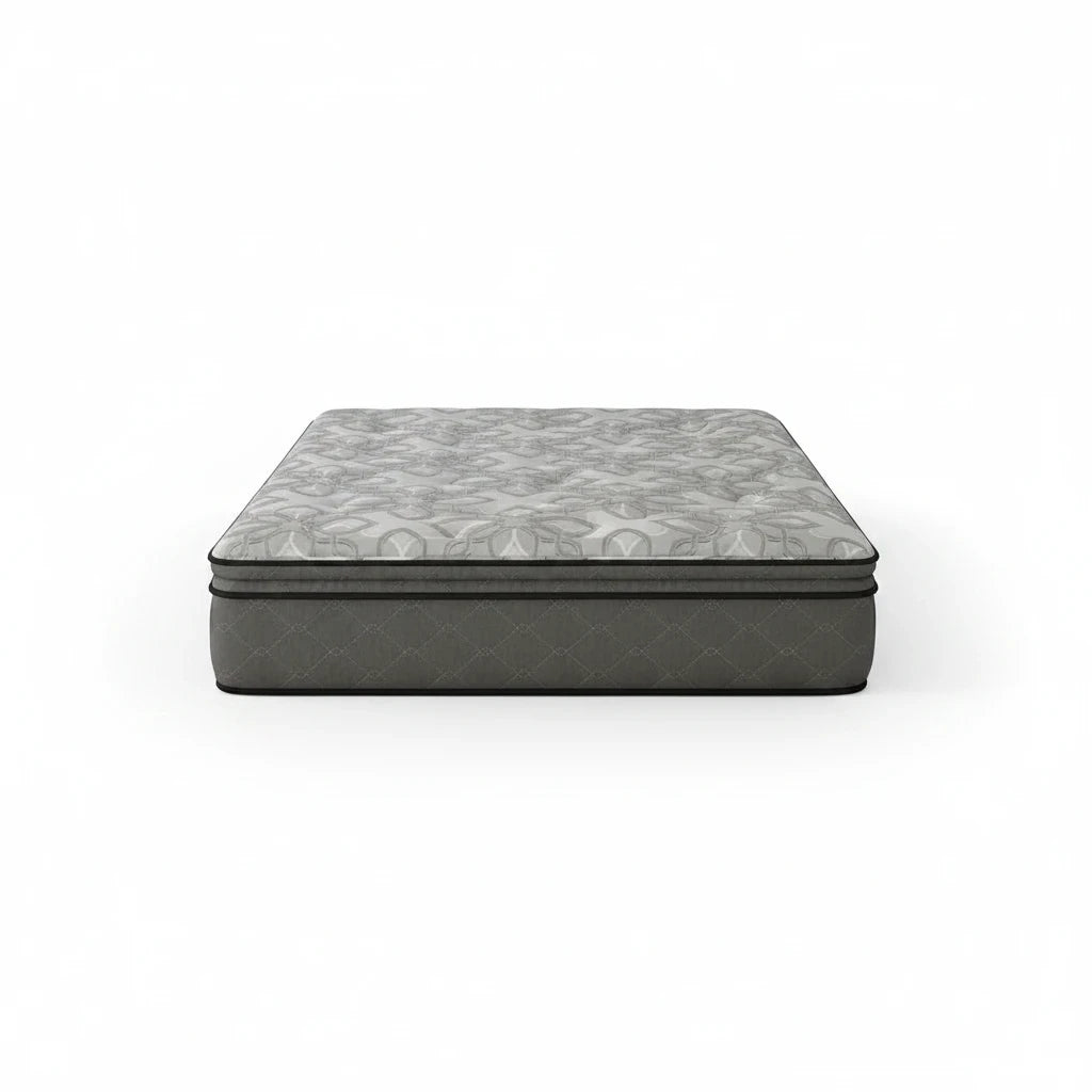 Valiant Products Gaffney 13-inch soft Euro pillowtop mattress with grey patterned knit fabric and durable edge support.
