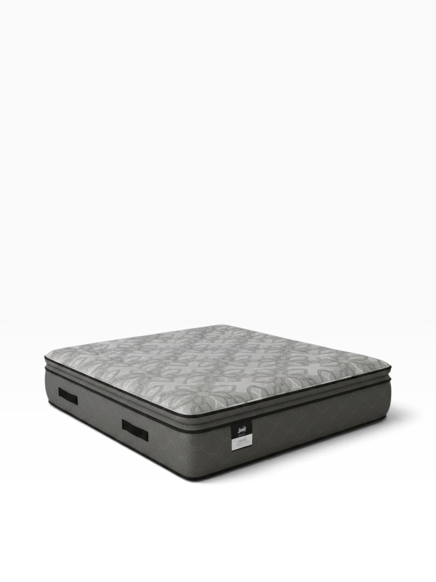 Valiant Products Sealy Posturepedic Gaffney 13-inch soft Euro pillowtop mattress with grey patterned knit fabric.