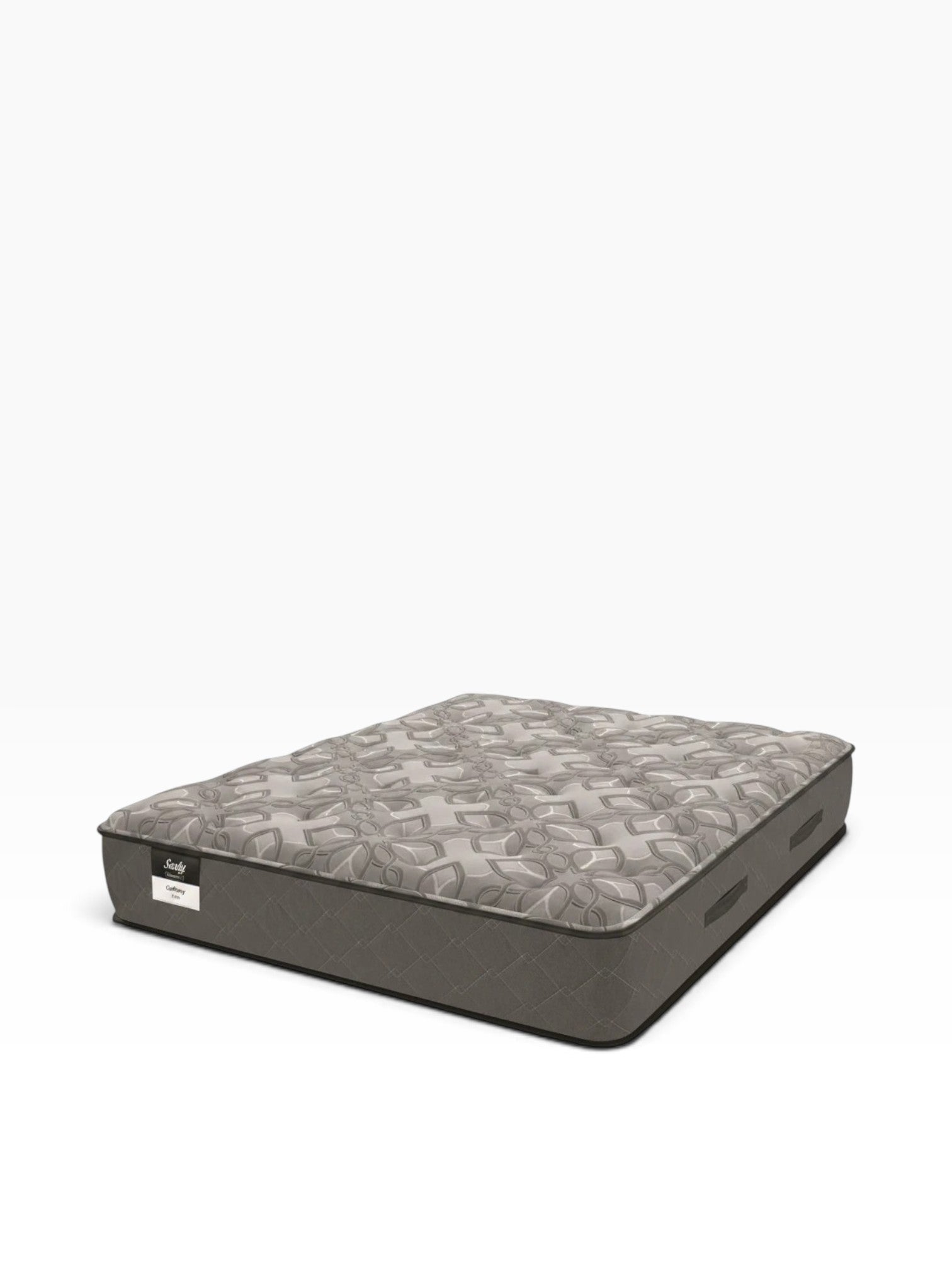 Valiant Products Sealy Gaffney 13-inch soft tight top mattress with grey patterned knit fabric and side handles.