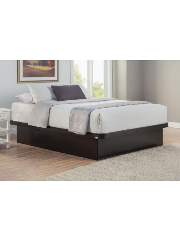 Valiant Products Goliath platform bed base in ebony with enclosed side panels and a modern, heavy-duty steel design.