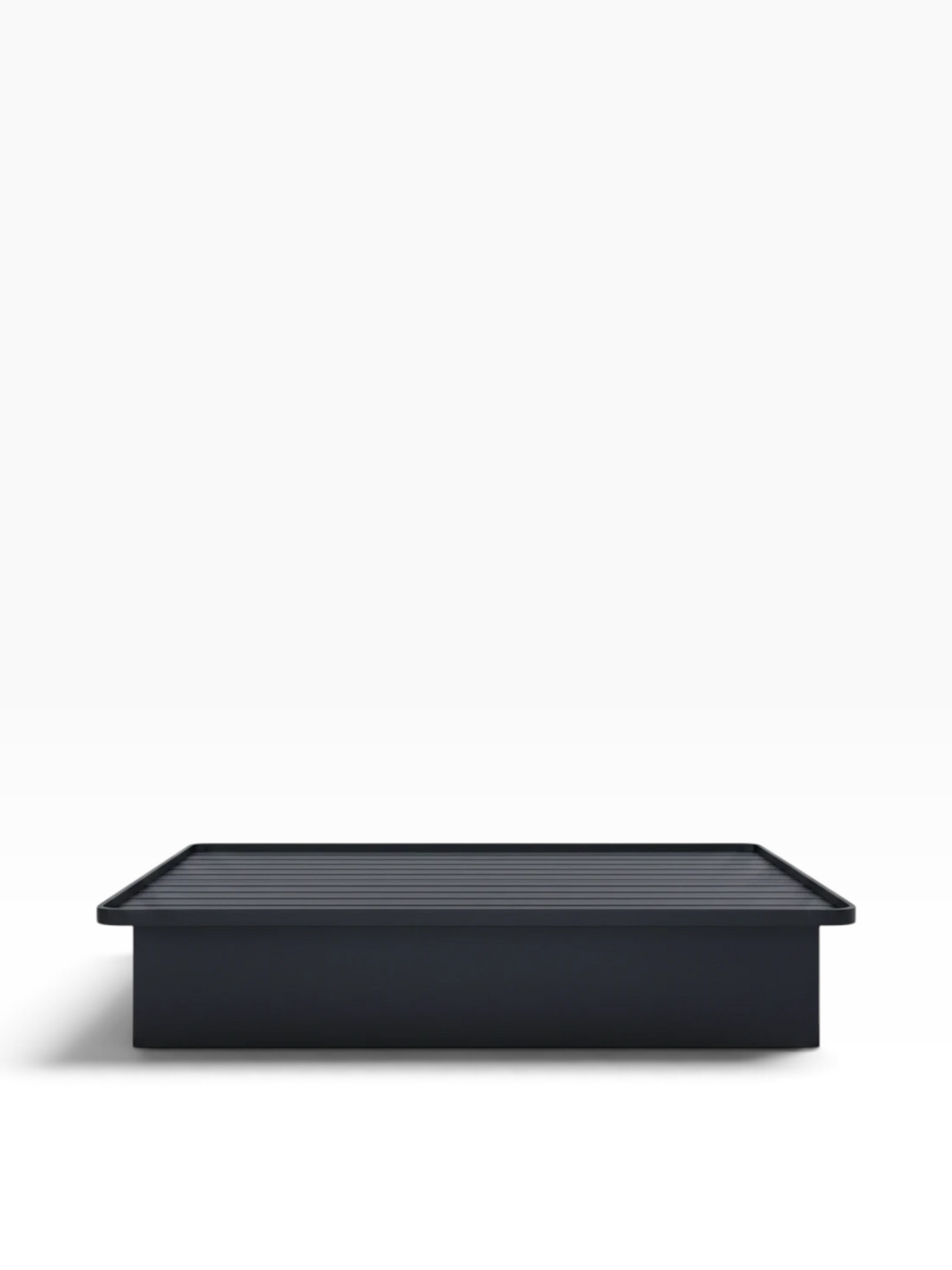 Valiant Products Goliath Elite steel platform bed base in ebony black with a 16-inch high profile and enclosed panels.