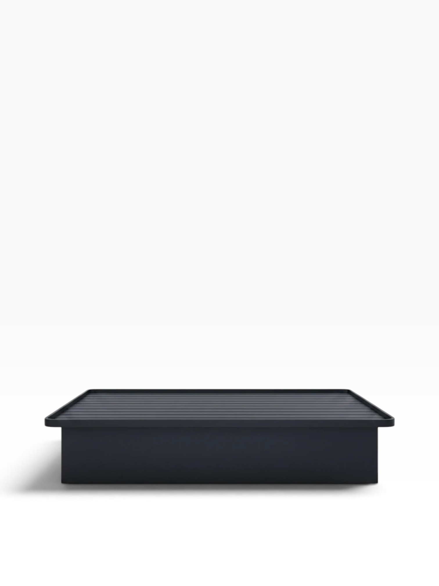 Valiant Products Goliath Elite steel platform bed base in ebony black with a 16-inch high profile and enclosed panels.