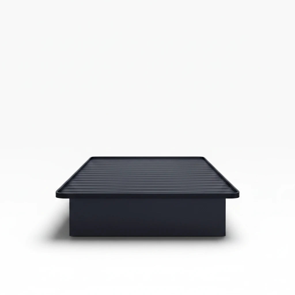 Valiant Products Goliath Elite black steel platform bed base with enclosed side panels and 16-inch high profile.