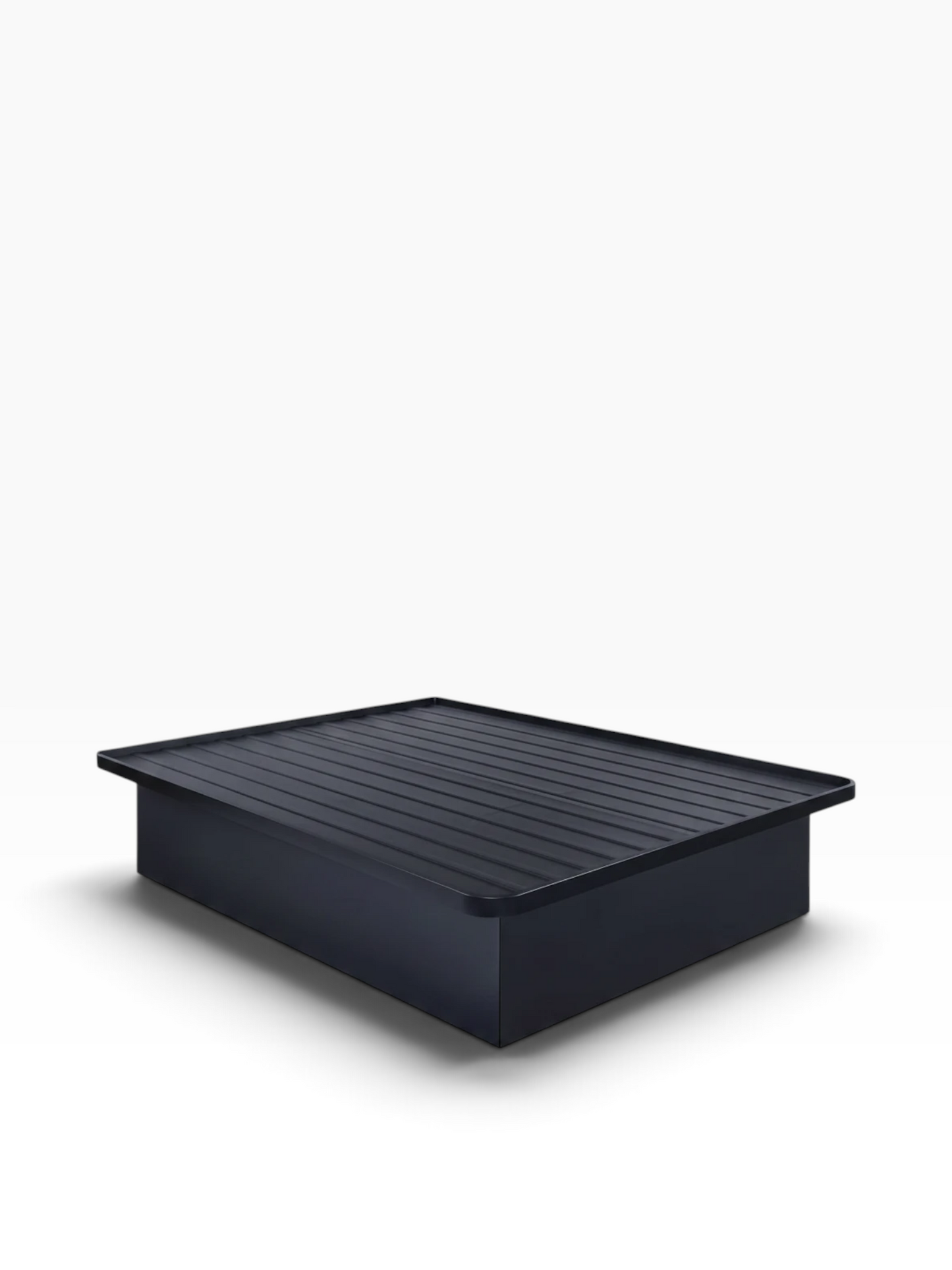 Valiant Products Goliath Elite black steel platform bed base with 4-panel enclosed sides and a sleek modern design.