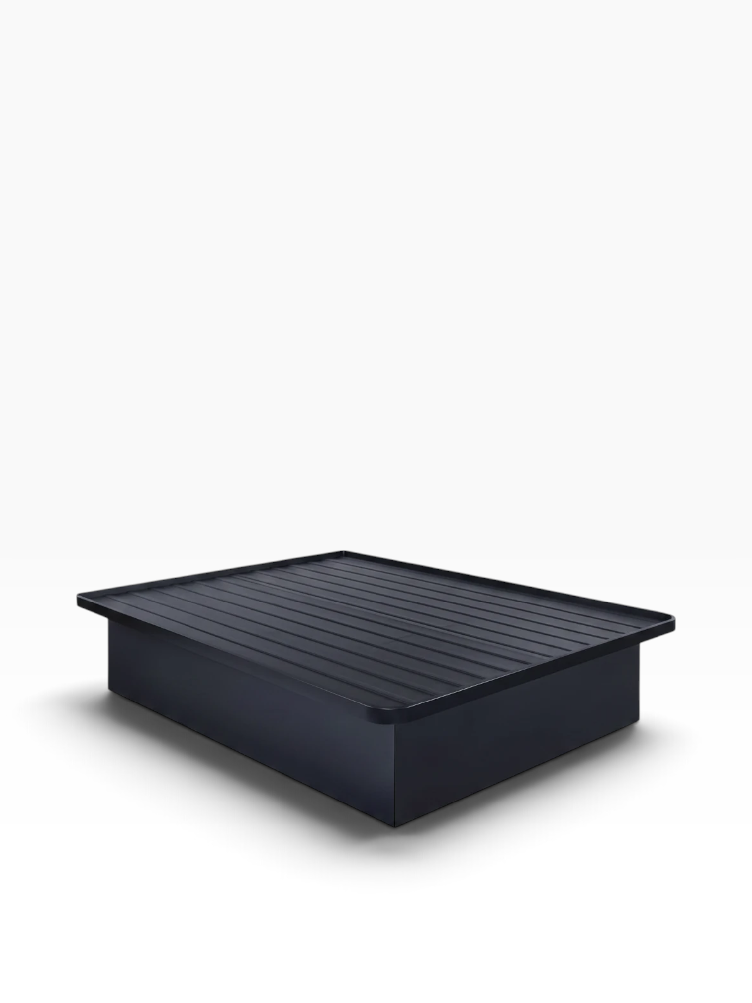 Valiant Products Goliath Elite black steel platform bed base with 4-panel enclosed sides and a sleek modern design.