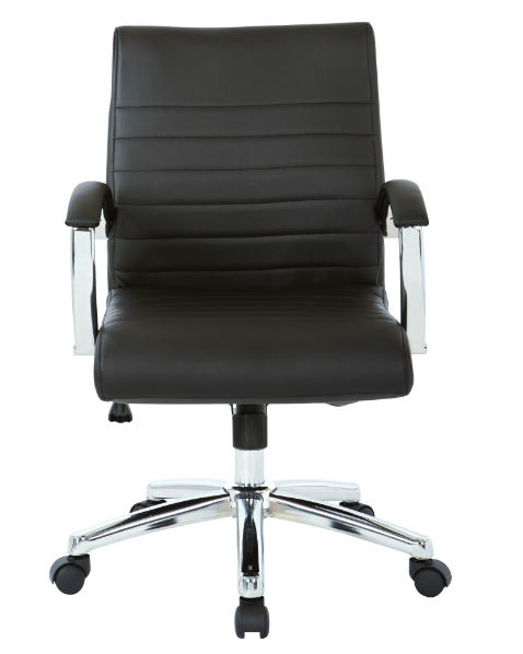 Valiant Products Gosper executive low back office chair in black faux leather with padded chrome arms and base