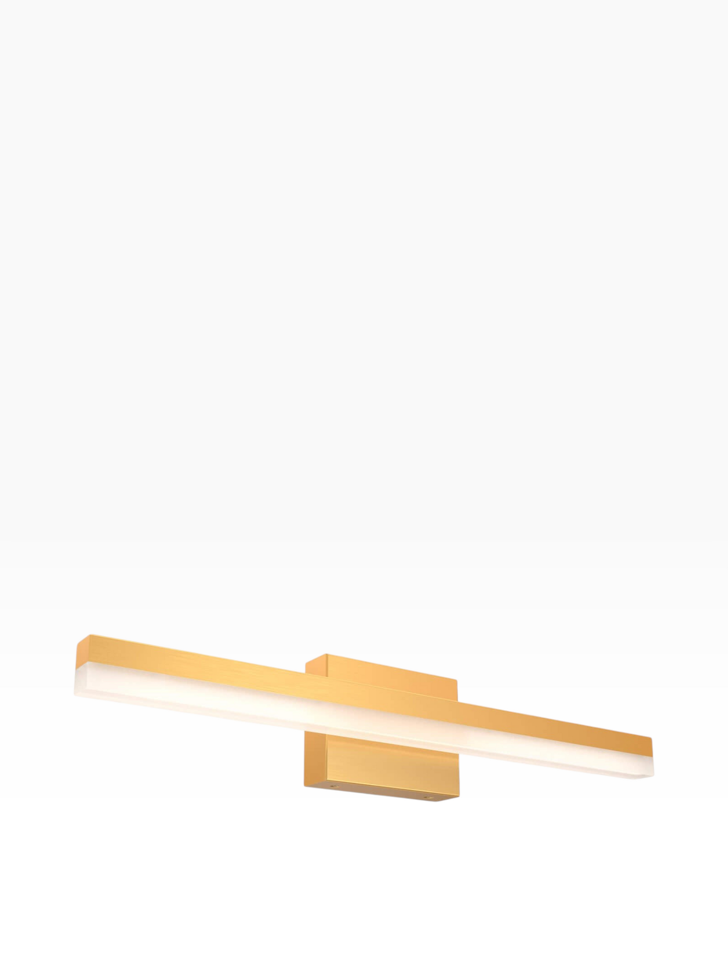 Valiant Products Hanova LED vanity light in a brushed gold finish with a sleek, modern ADA compliant design.