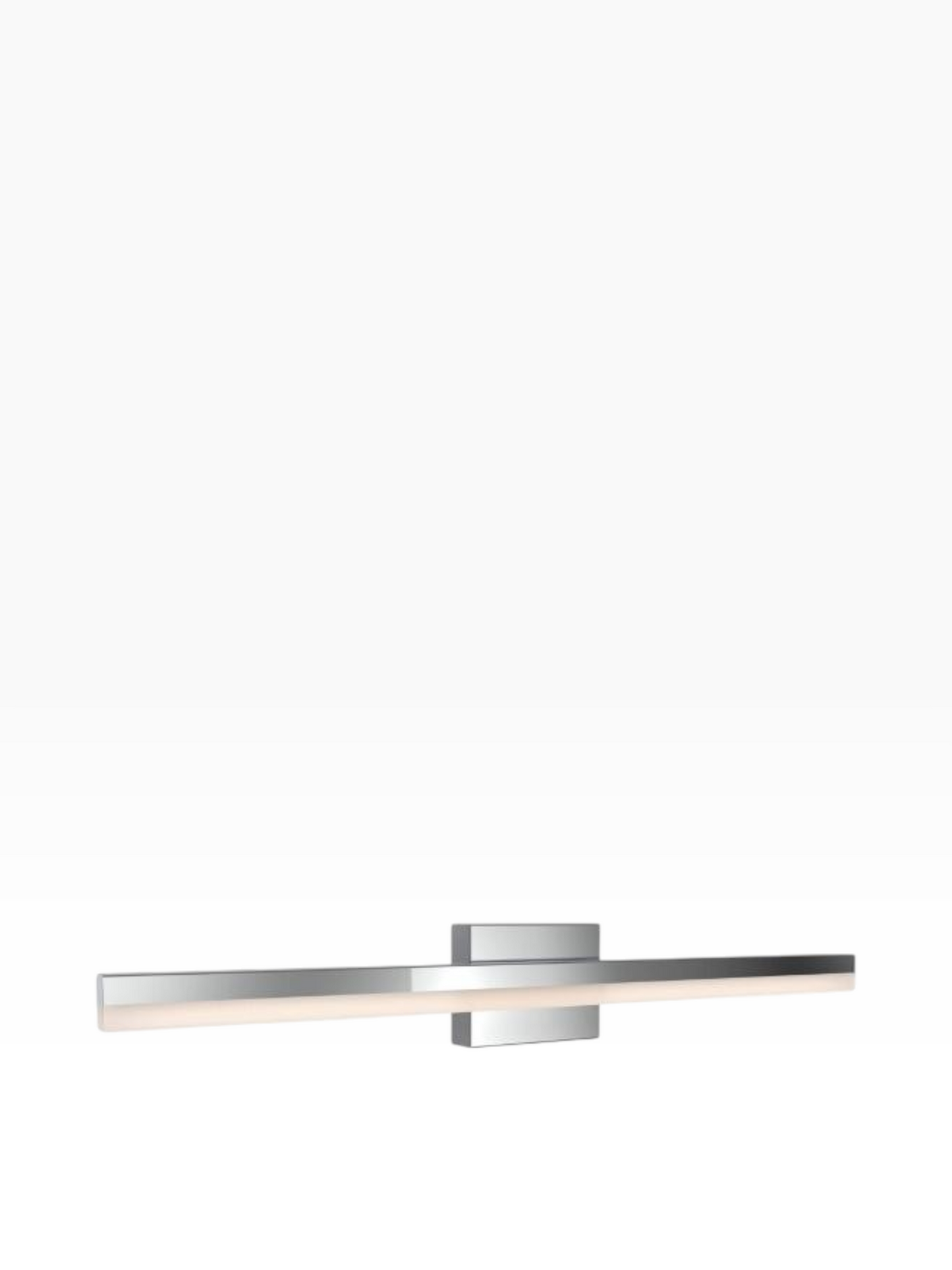 Valiant Products Hanova LED vanity light in chrome finish with a sleek acrylic shade, ADA compliant wall fixture.