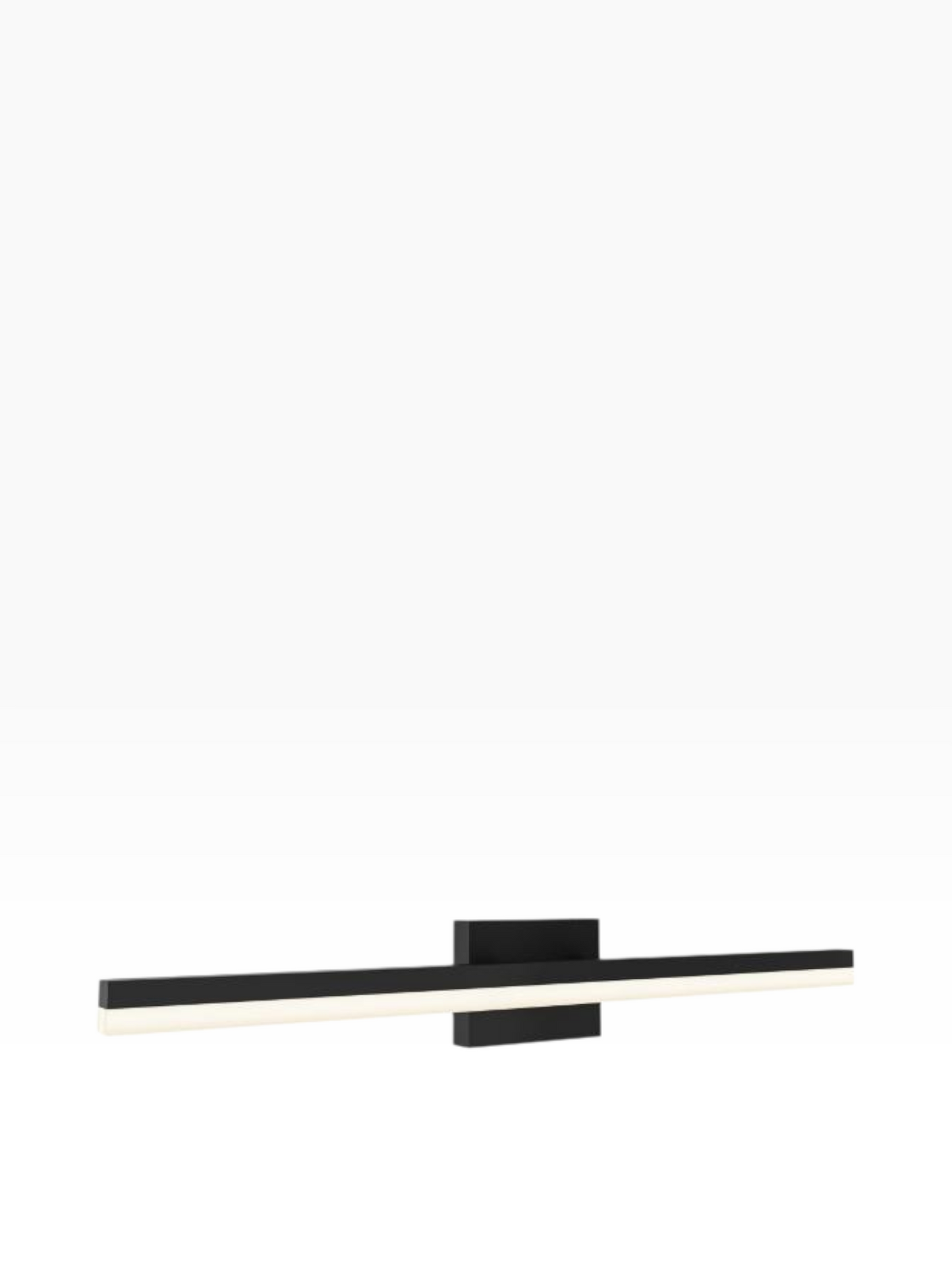 Valiant Products Hanova 32-inch matte black LED vanity light with a slim acrylic diffuser, ADA compliant design.
