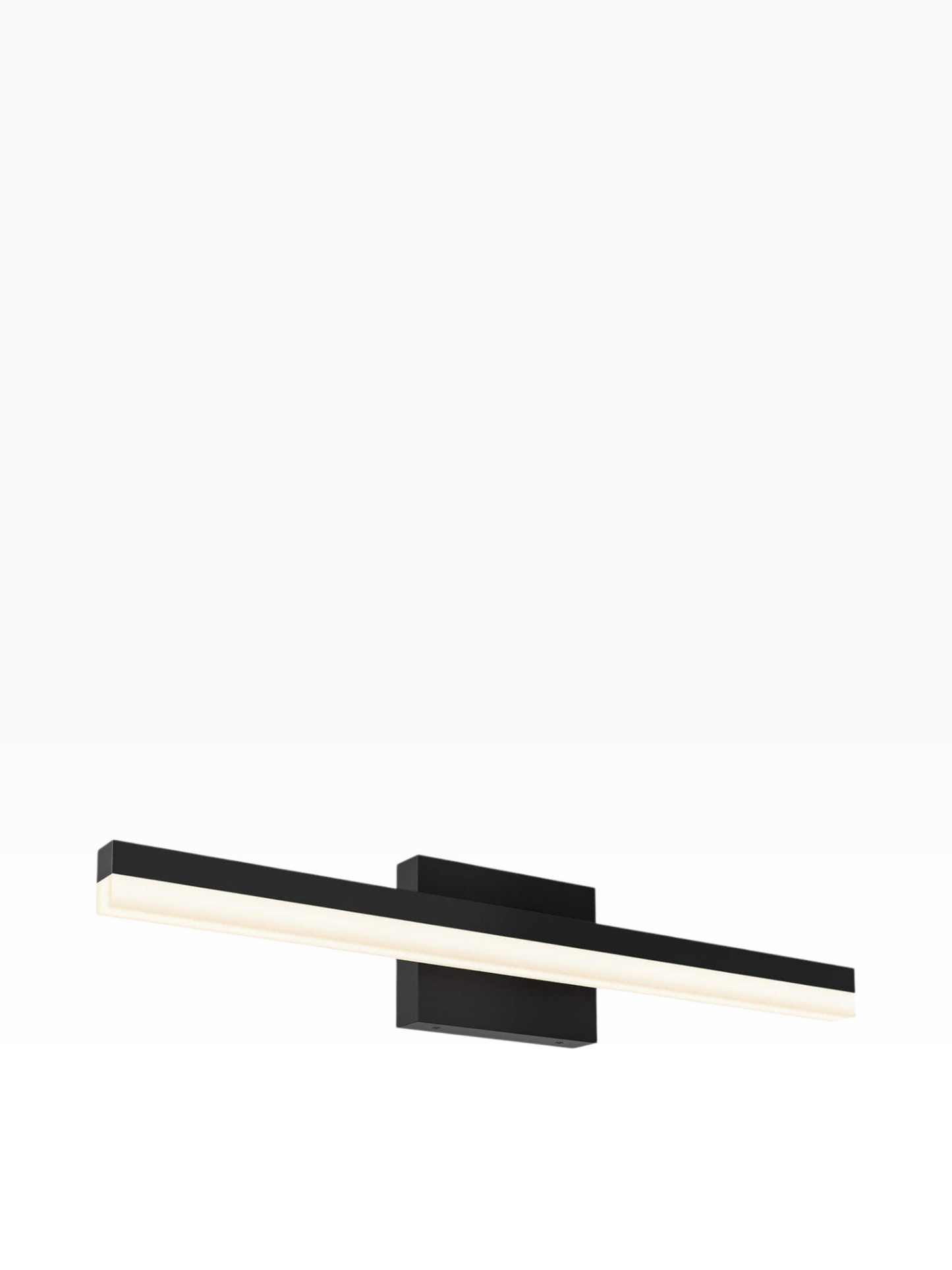 Valiant Products Hanova LED vanity light in matte black with a sleek linear design, ADA compliant for bathroom lighting.