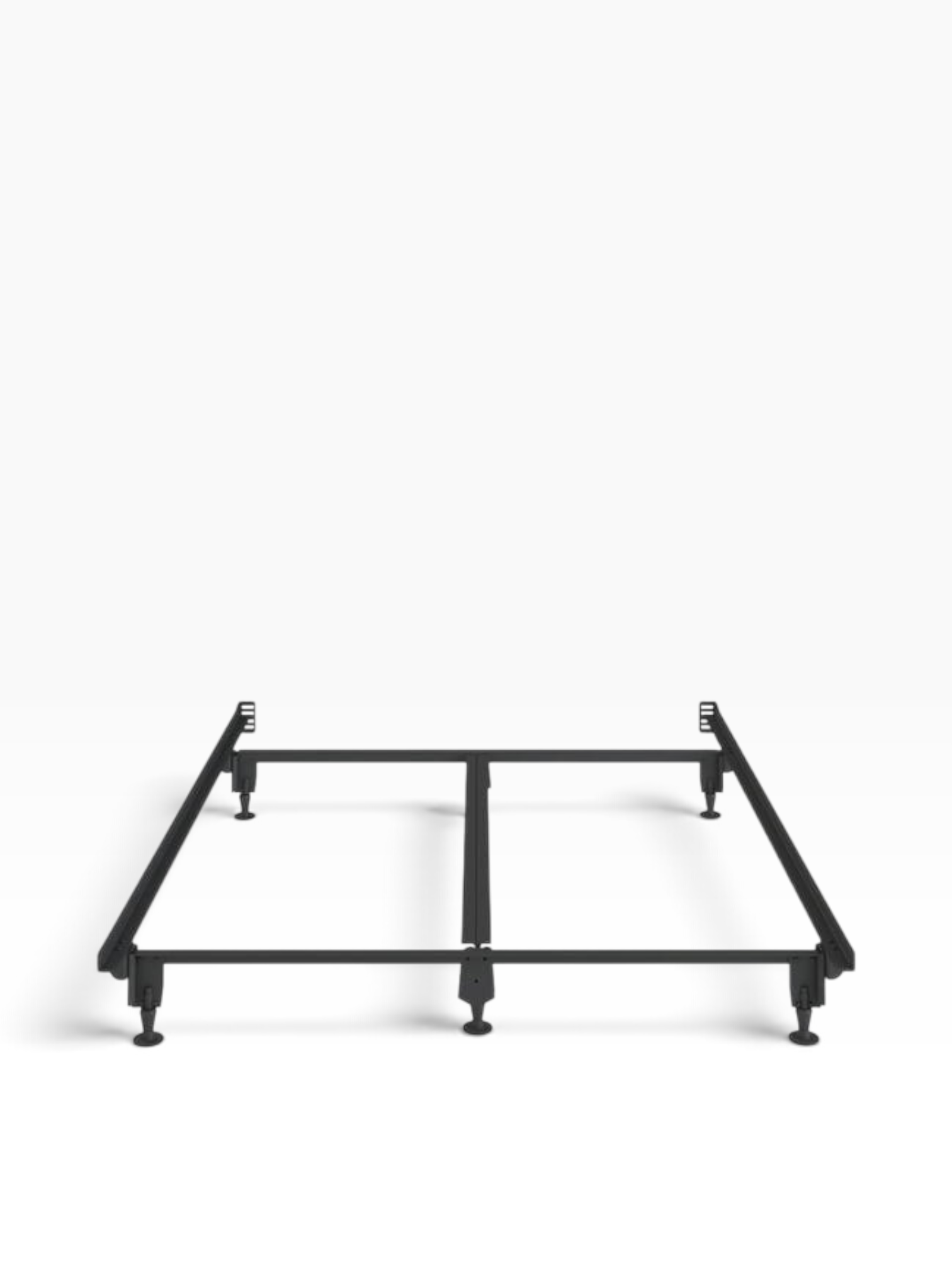 Valiant Products Inst-A-Matic ADA compliant black steel bed frame with tool-free Wedge-Lock legs and rounded corners.