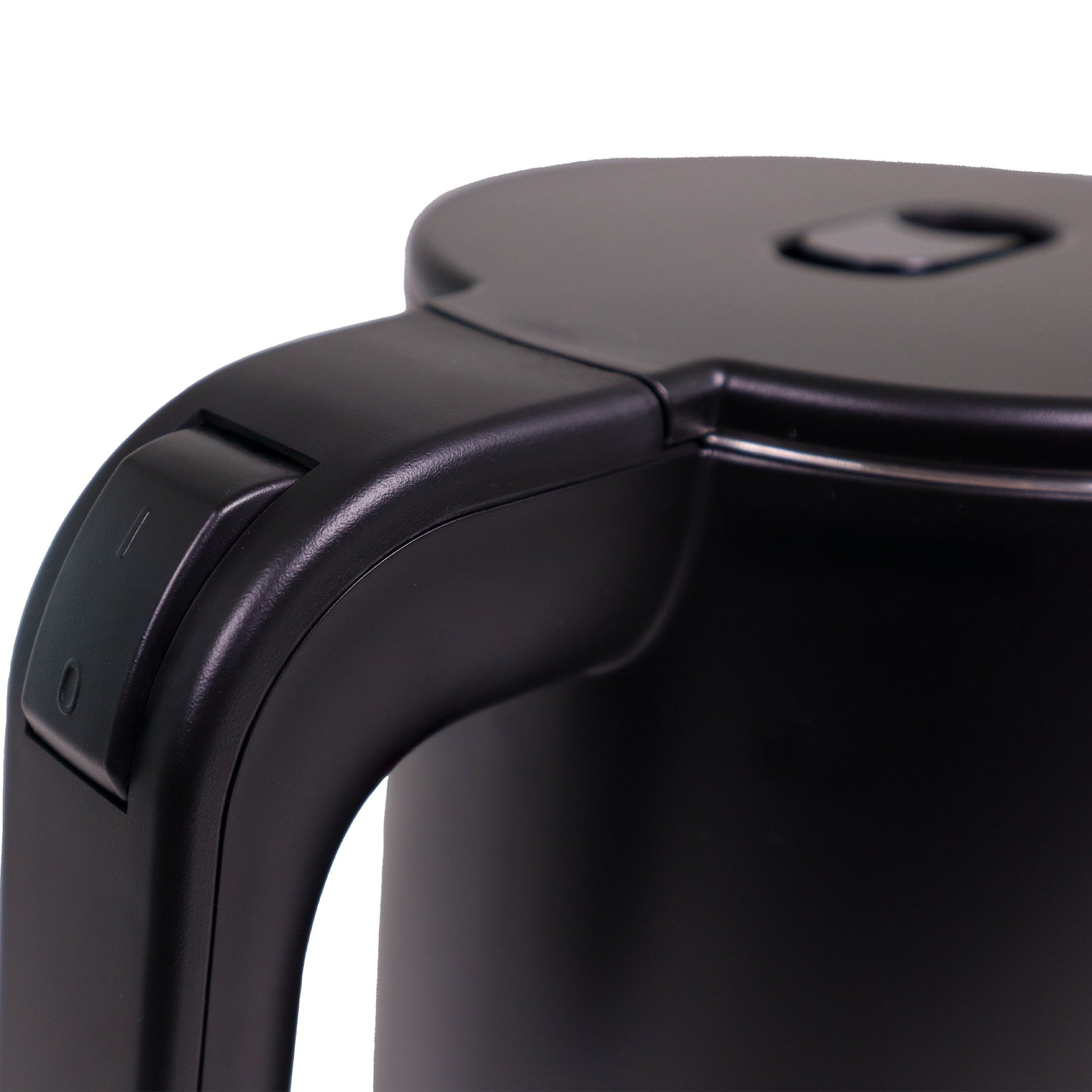 Valiant Products K-608 electric kettle in black featuring a heat-resistant handle with an integrated power switch.