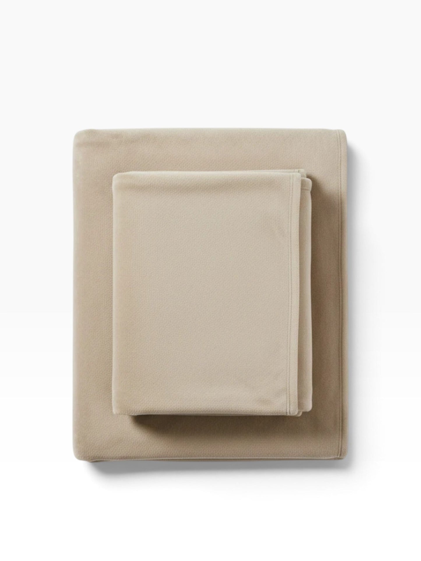 Valiant Products khaki plush microfiber blanket with a soft Raschel knit texture and tailored self-hemmed edges.