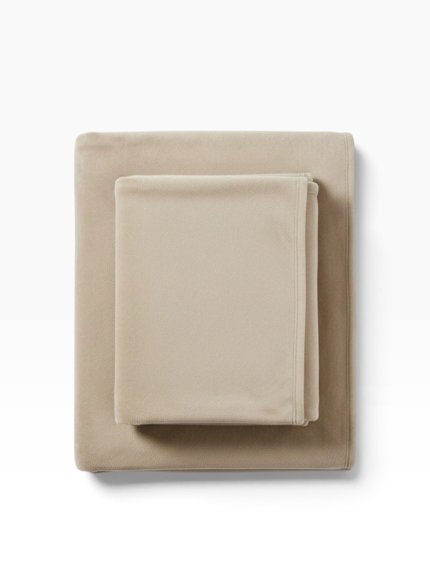 Valiant Products khaki plush microfiber blanket with a soft Raschel knit texture and tailored self-hemmed edges.