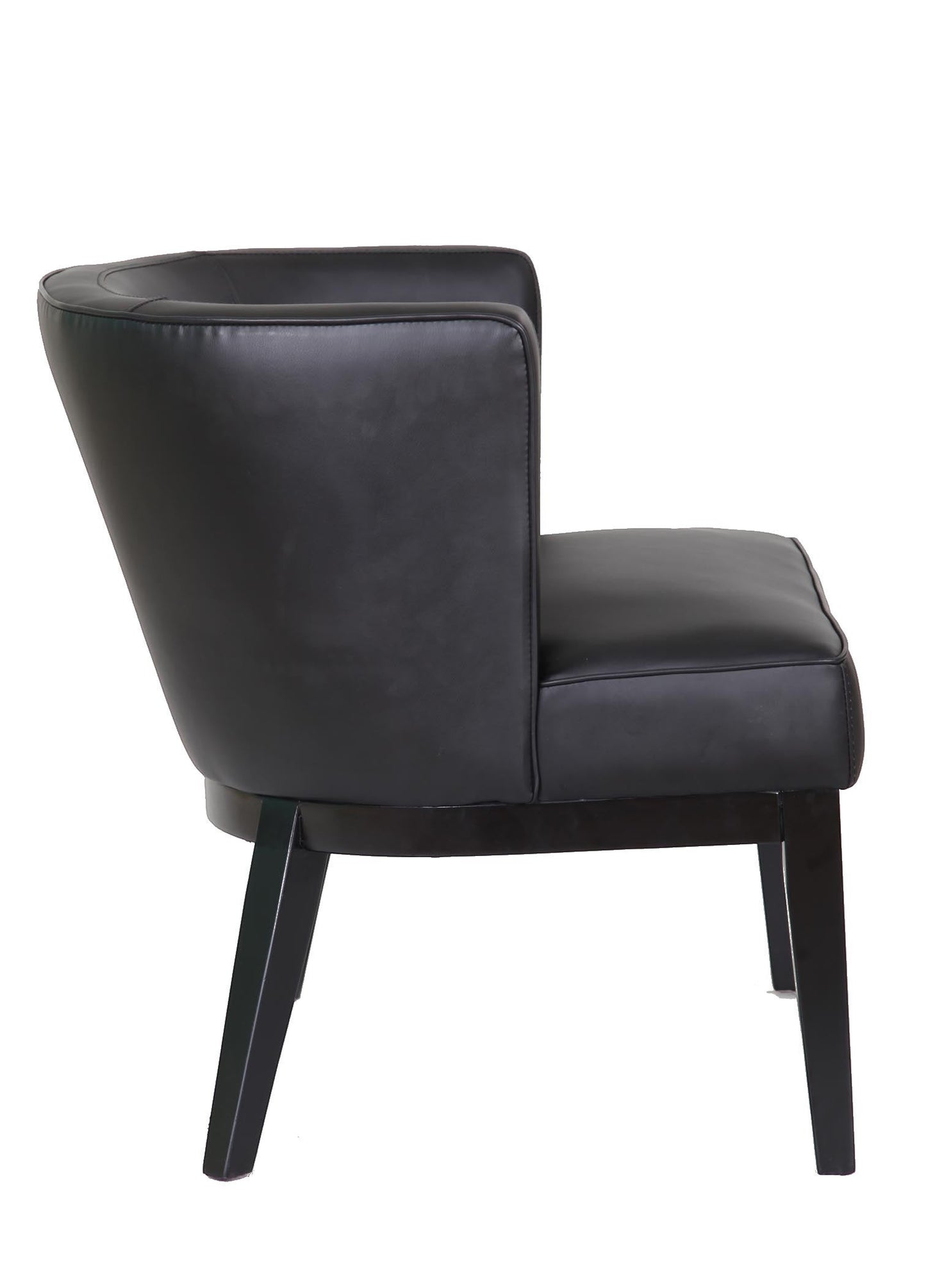 Valiant Products Langford accent chair in black CaresoftPlus vinyl with a curved back and sturdy wooden legs