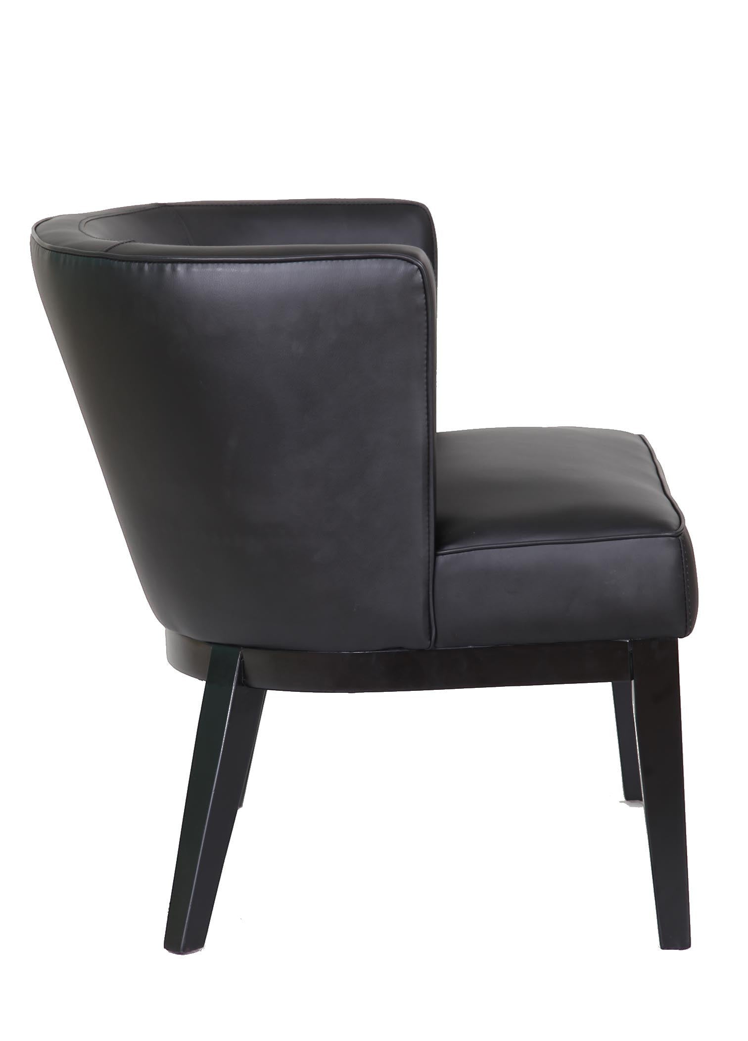 Valiant Products Langford accent chair in black CaresoftPlus vinyl with a curved back and sturdy wooden legs