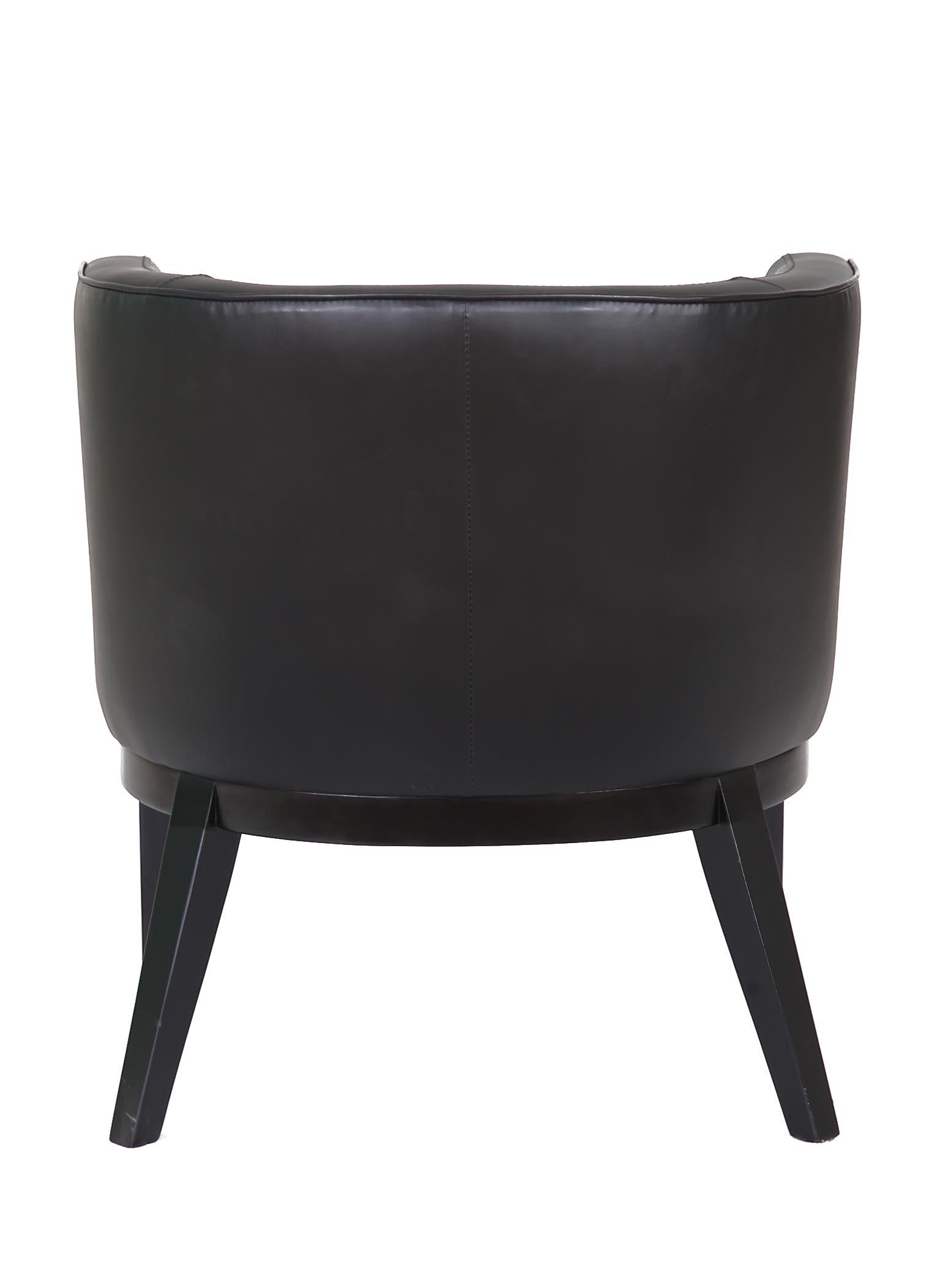 Valiant Products Langford accent chair featuring a plush black CaresoftPlus vinyl back and sturdy dark wooden legs.