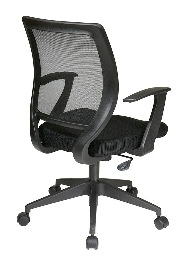 Valiant Products LaVale black ergonomic office chair with a breathable mesh screen back and padded T-arms