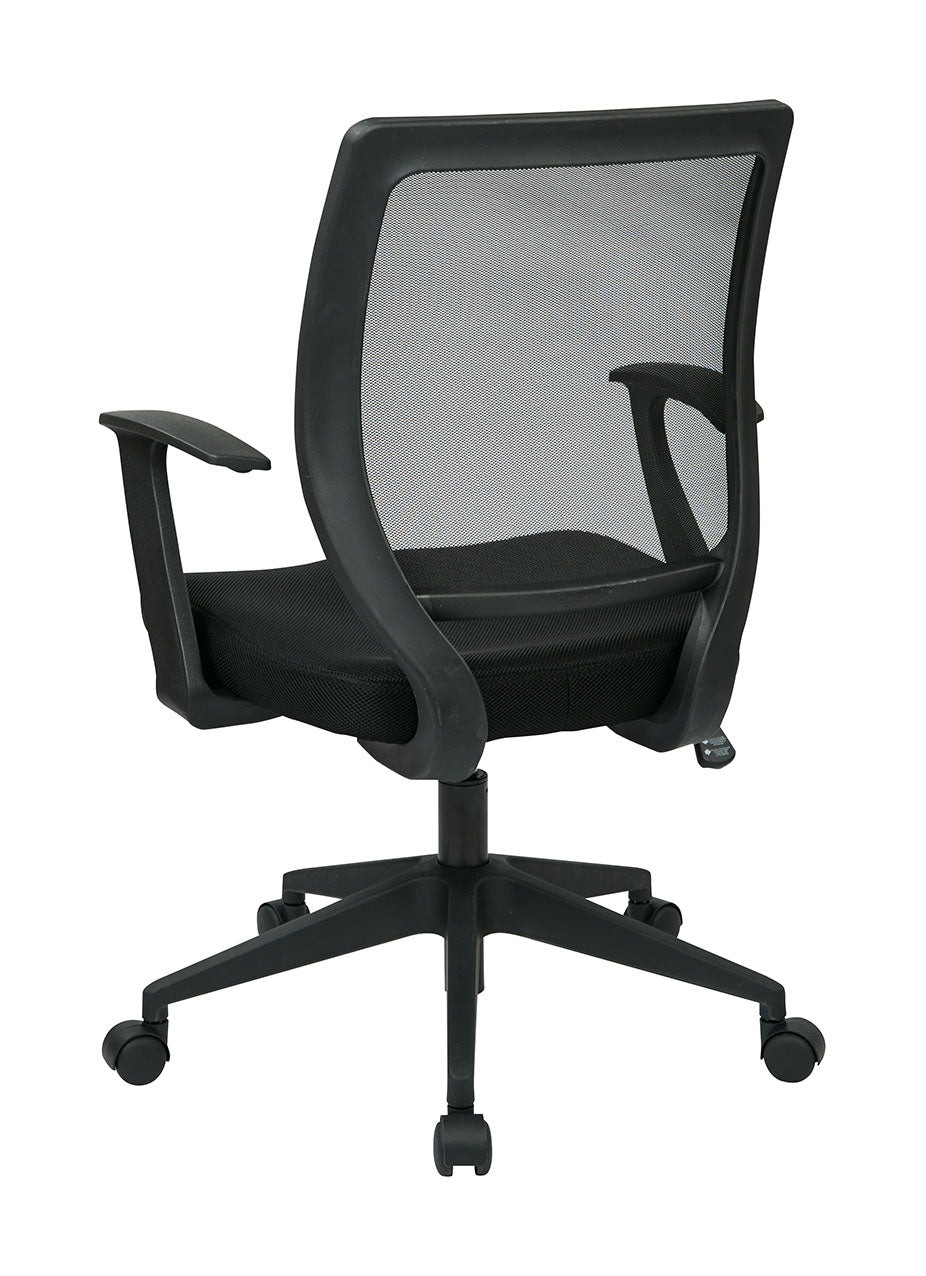 Valiant Products LaVale black ergonomic office chair with a breathable mesh screen back and padded T-arms