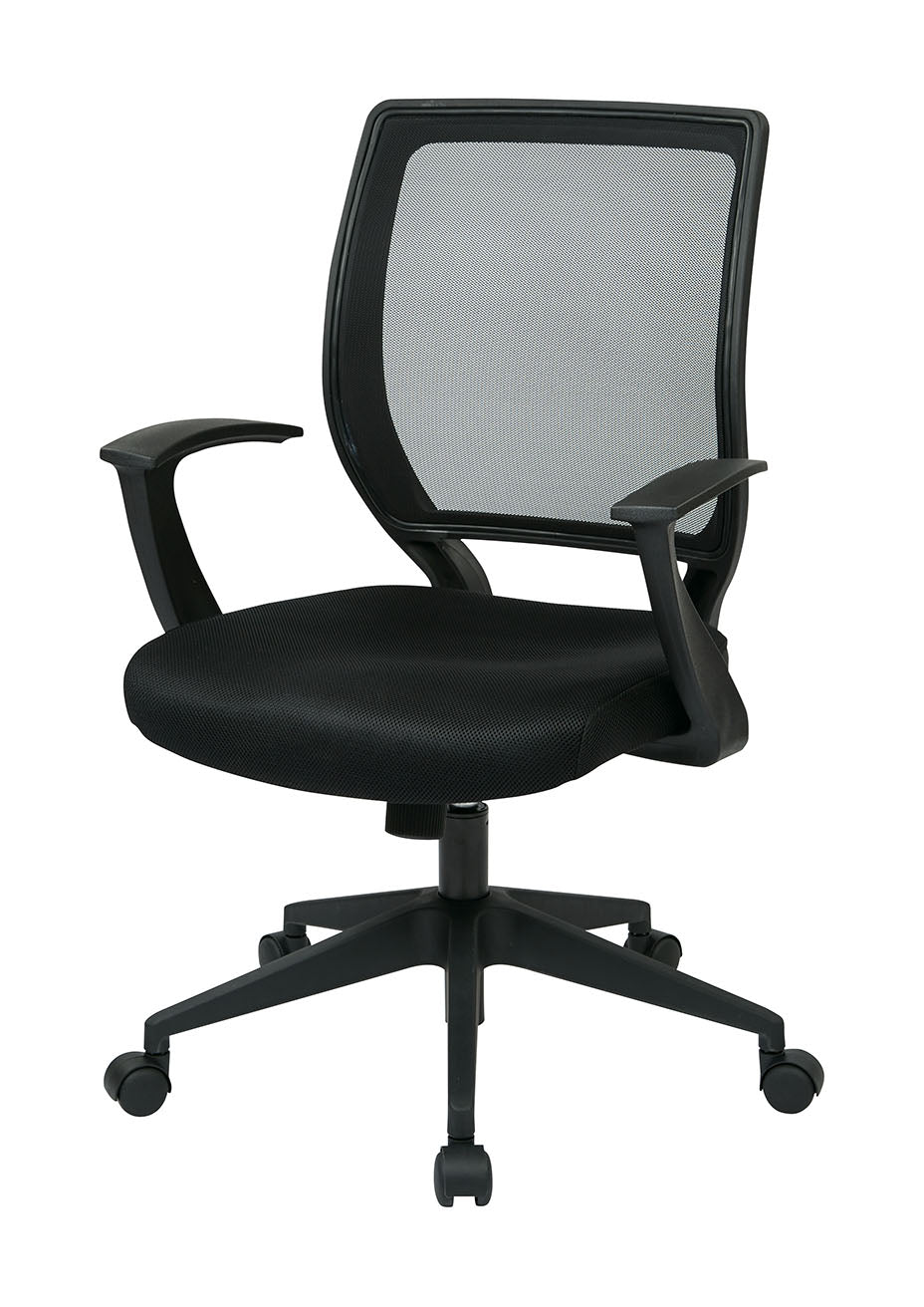 Valiant Products LaVale black ergonomic office chair with breathable mesh screen back, padded seat, and T-arms.