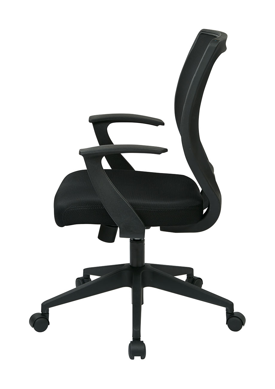 Valiant Products LaVale black ergonomic office chair with a breathable mesh screen back and padded T-arms