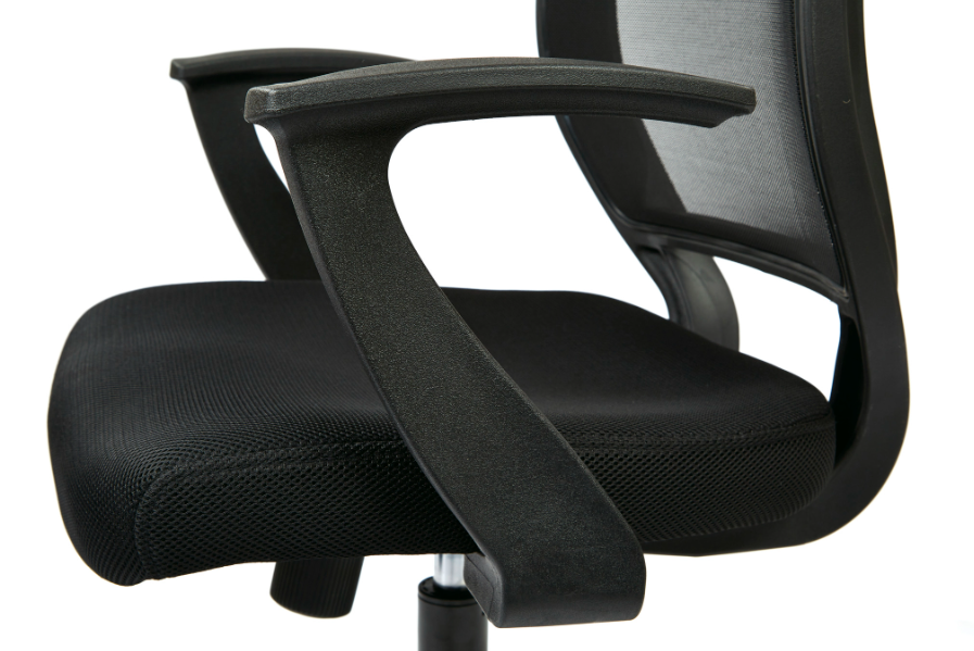 Valiant Products LaVale black ergonomic office chair with breathable mesh back, padded seat, and fixed T-arms.