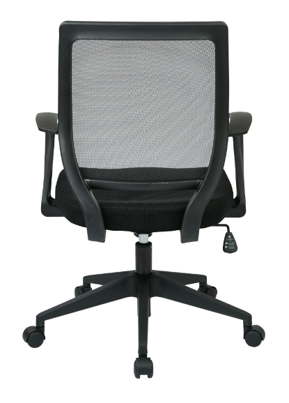 Valiant Products LaVale ergonomic office chair with black mesh screen back, padded seat, and T-arms, rear view.