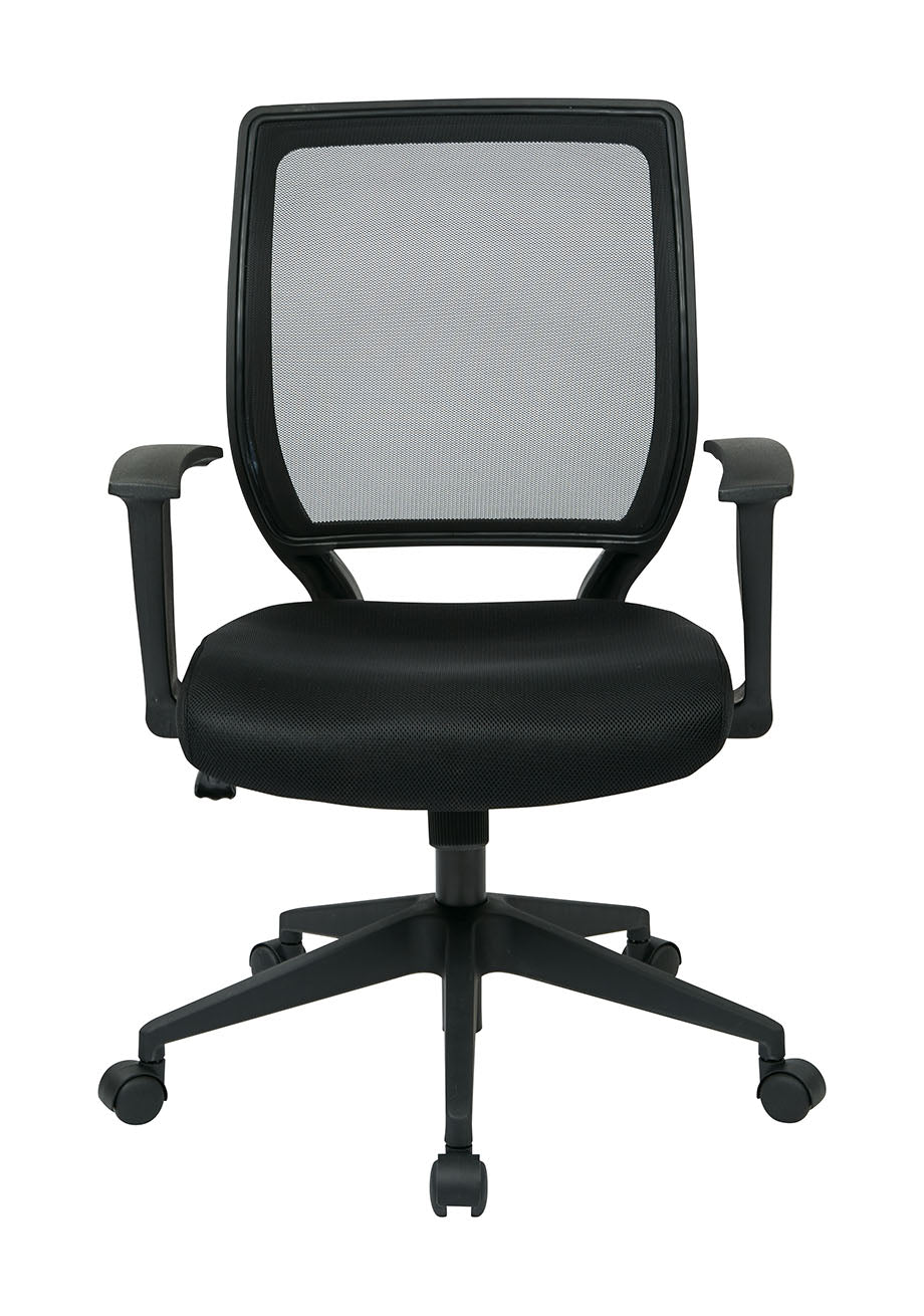 Valiant Products LaVale ergonomic office chair with black mesh back, padded seat, and fixed T-arms on a nylon base.