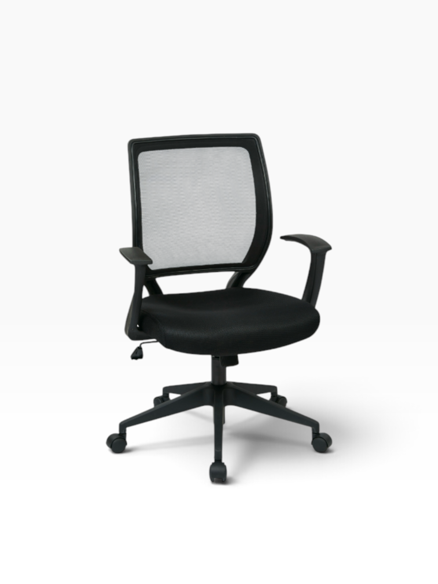 Valiant Products LaVale ergonomic office chair with black mesh screen back, padded seat, and fixed T-arms.