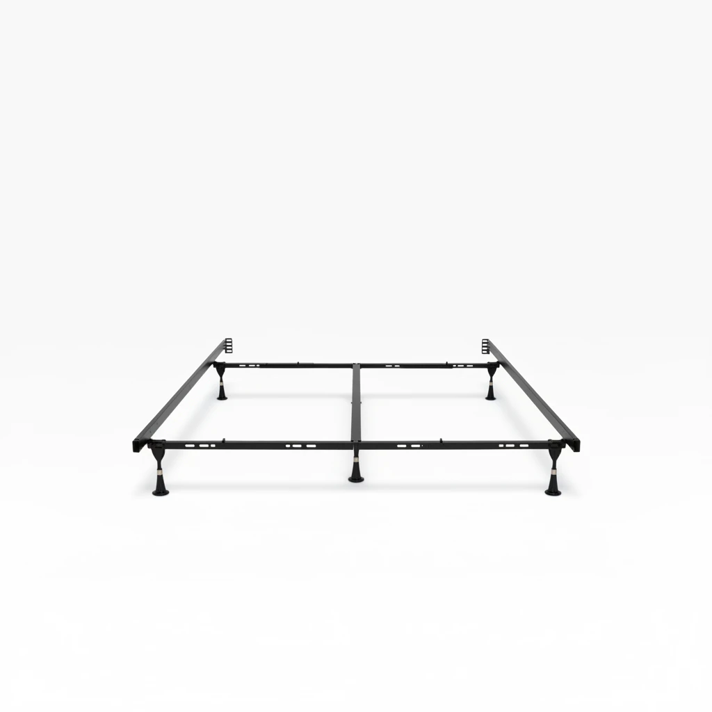 Valiant Products Lev-R-Lock heavy-duty black steel bed frame with recessed legs and tool-free assembly