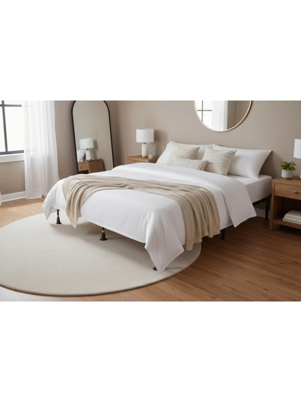 Valiant Products Lev-R-Lock heavy-duty black steel bed frame supporting a mattress in a modern bedroom setting