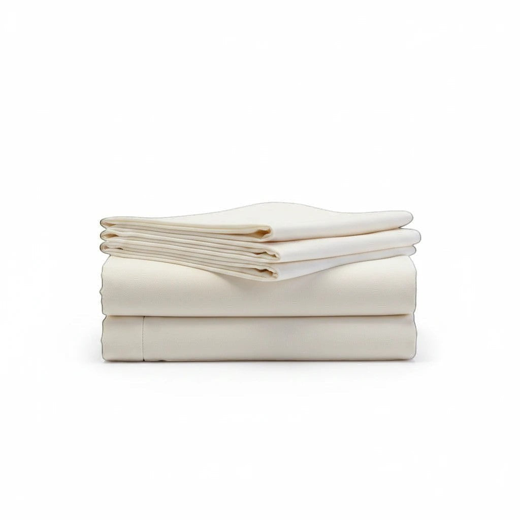 Valiant Products Millennium 300 thread count white cotton-blend flat sheet folded neatly on a white background
