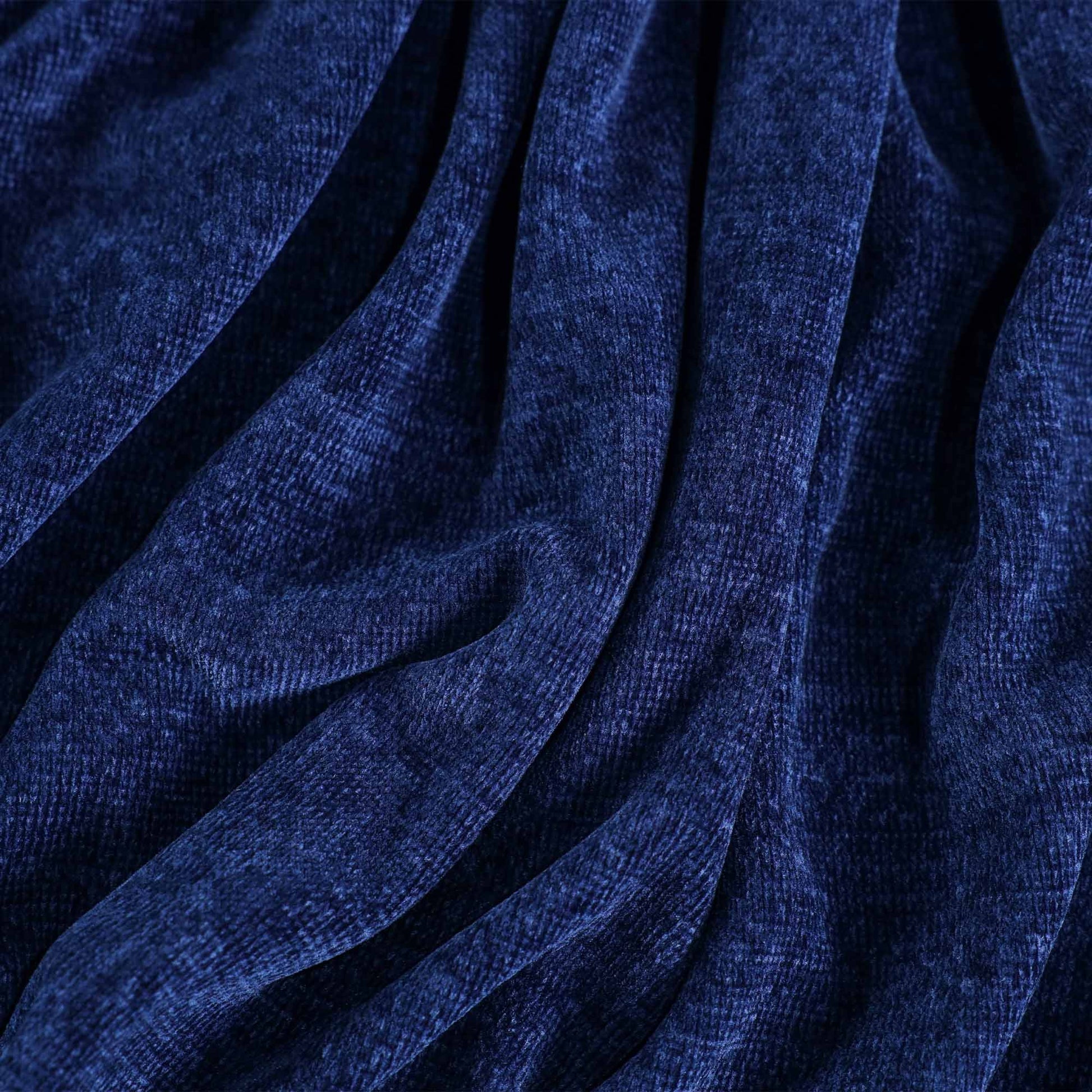 Valiant Products navy blue Vellux Renew polyester chenille blanket with a soft, velvety texture and plush finish.