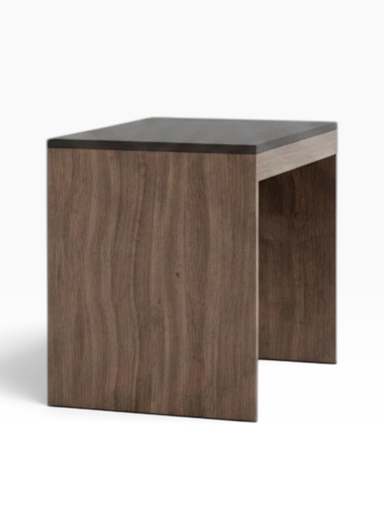 Valiant Products panel desk featuring a dark wood grain finish and a contrasting black top surface