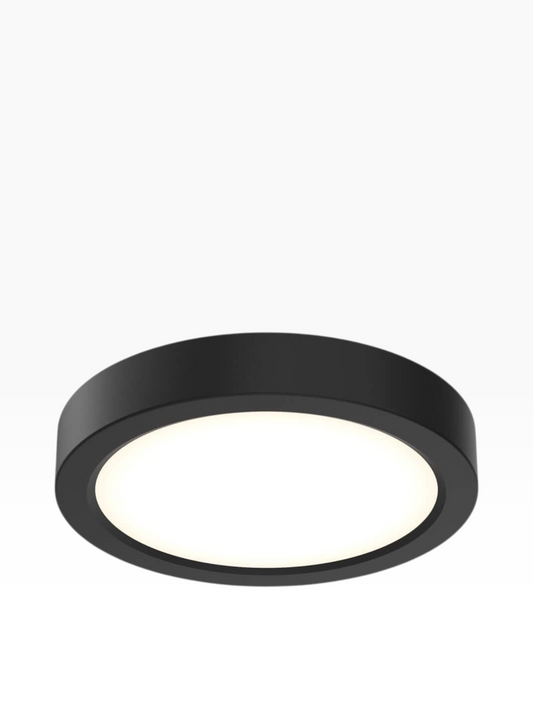 Valiant Products Portal flush mount LED light in matte black with a 6-inch circular design and low-profile silhouette.