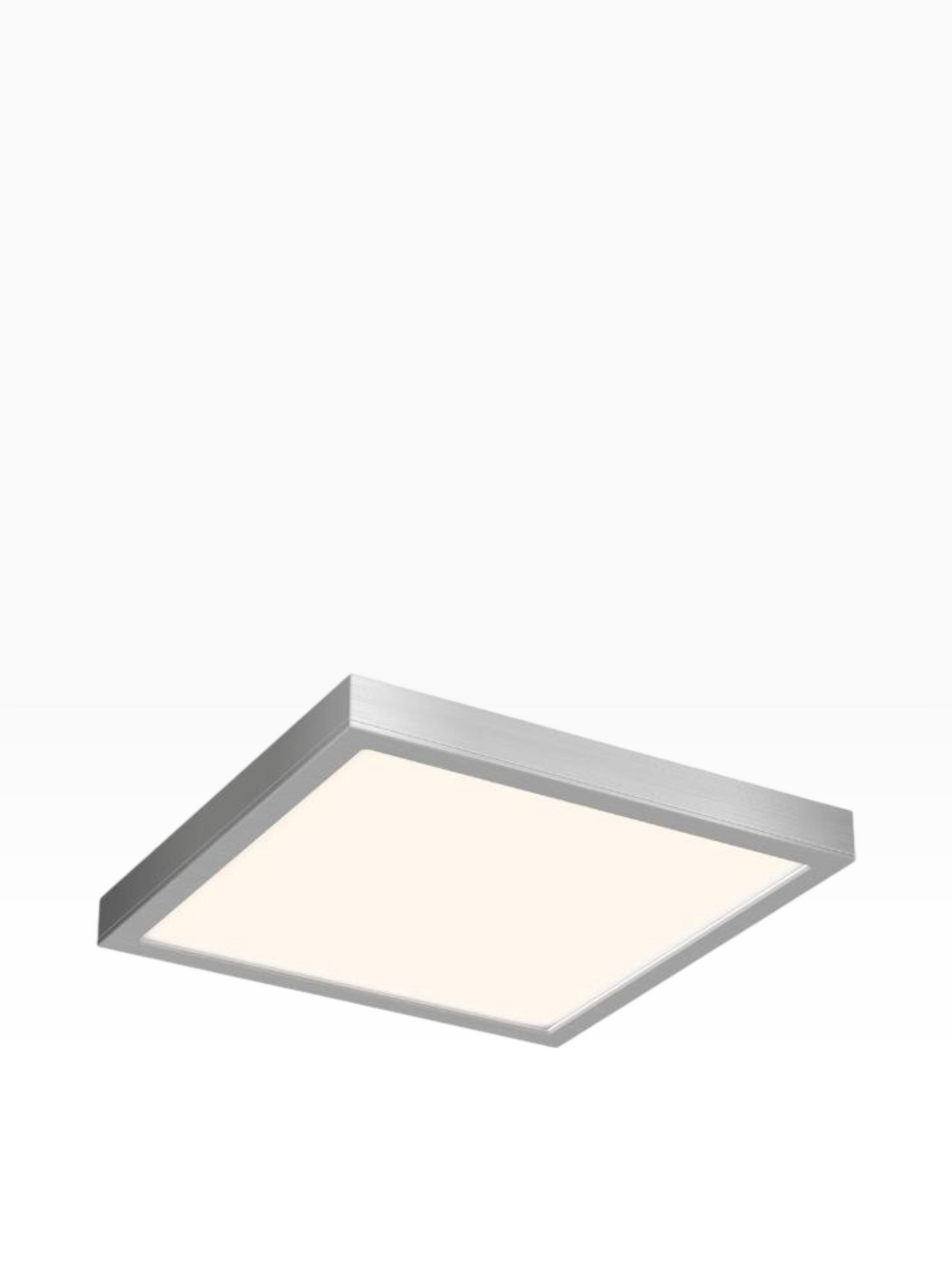 Valiant Products Portal square LED flush mount light in satin nickel finish for modern ceiling lighting