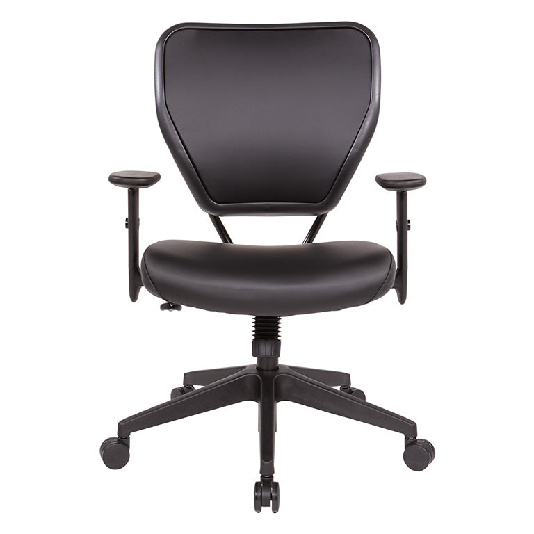 Valiant Products Rita ergonomic office chair in black faux leather with adjustable arms and a five-star nylon base.