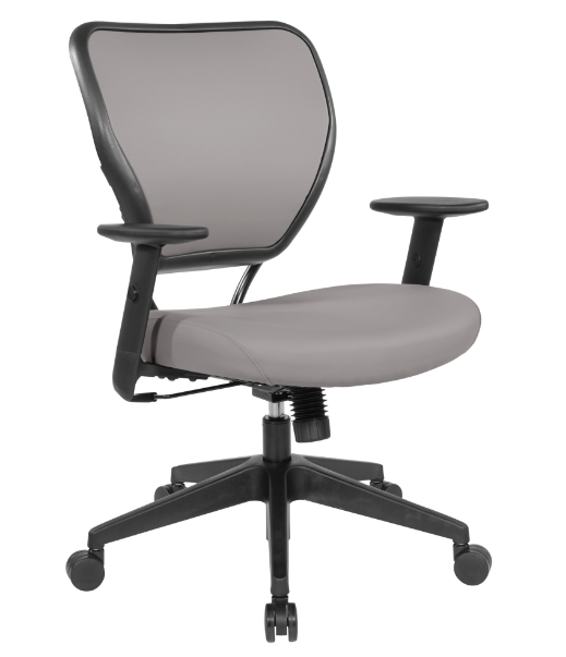 Valiant Products Rita ergonomic office chair in grey faux leather with adjustable arms and a black five-star base.