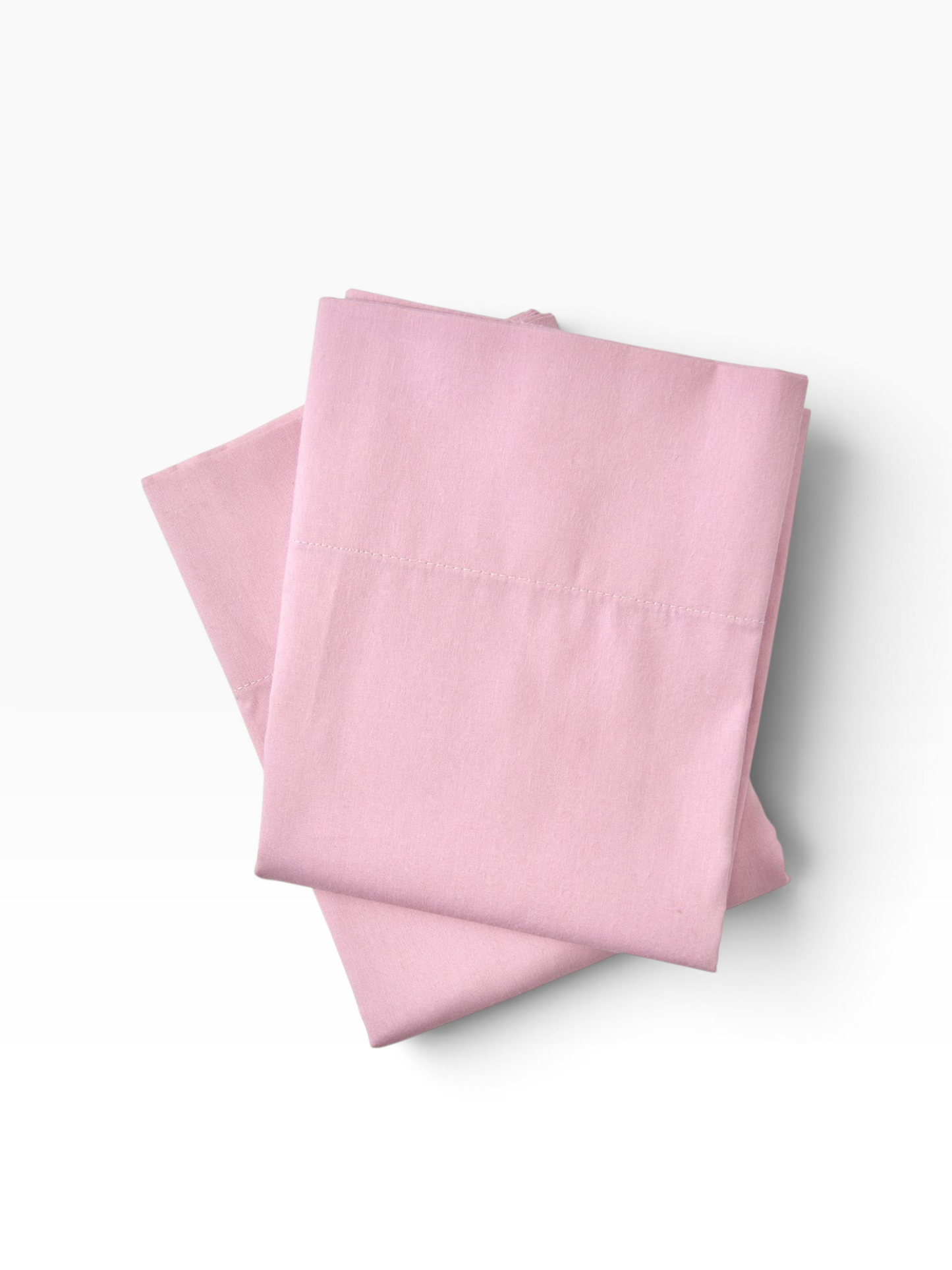 Valiant Products rose pink T-180 thread count cotton-polyester percale pillowcases folded in a stack