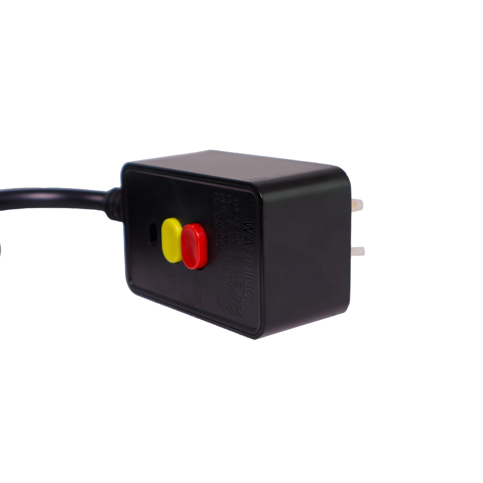 Valiant Products black ALCI safety plug for hair dryer with yellow test and red reset buttons