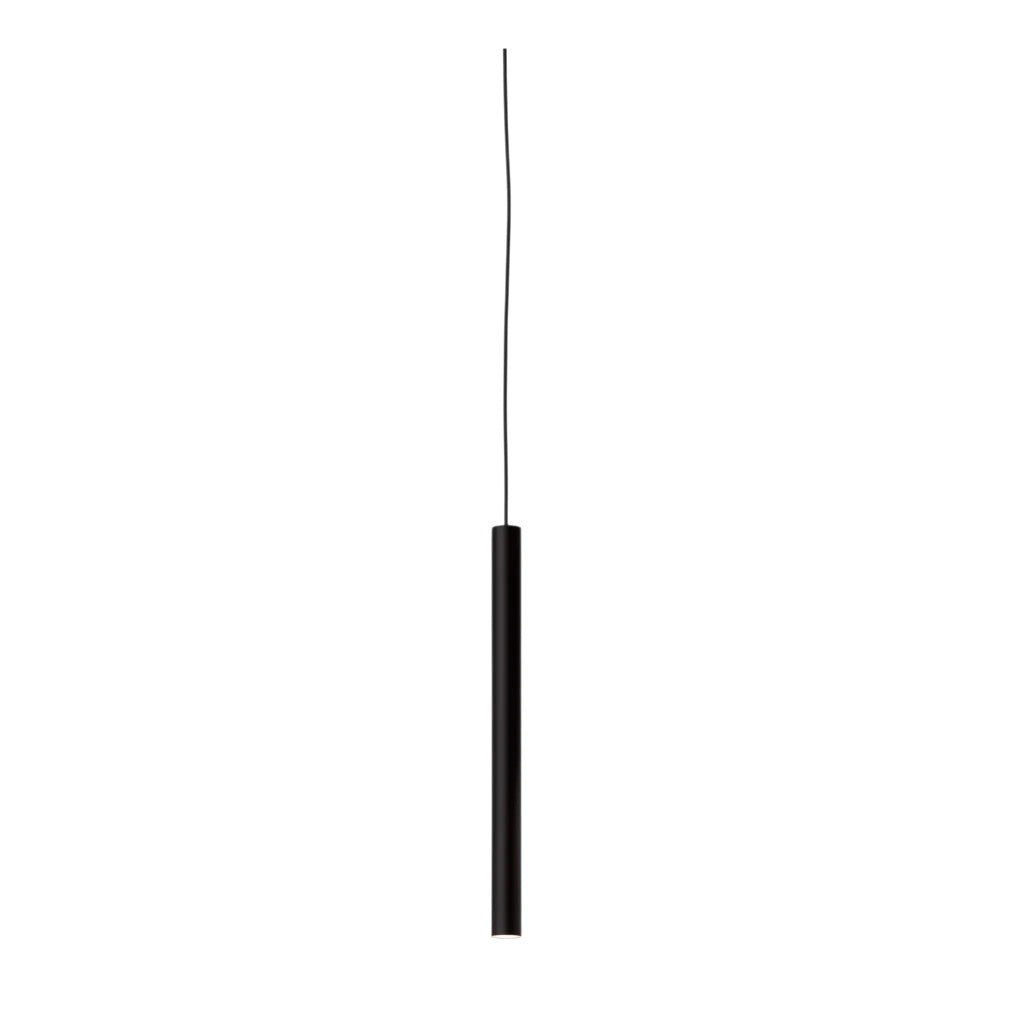Valiant Products Satori minimalist matte black LED pendant light fixture with a slim cylindrical design
