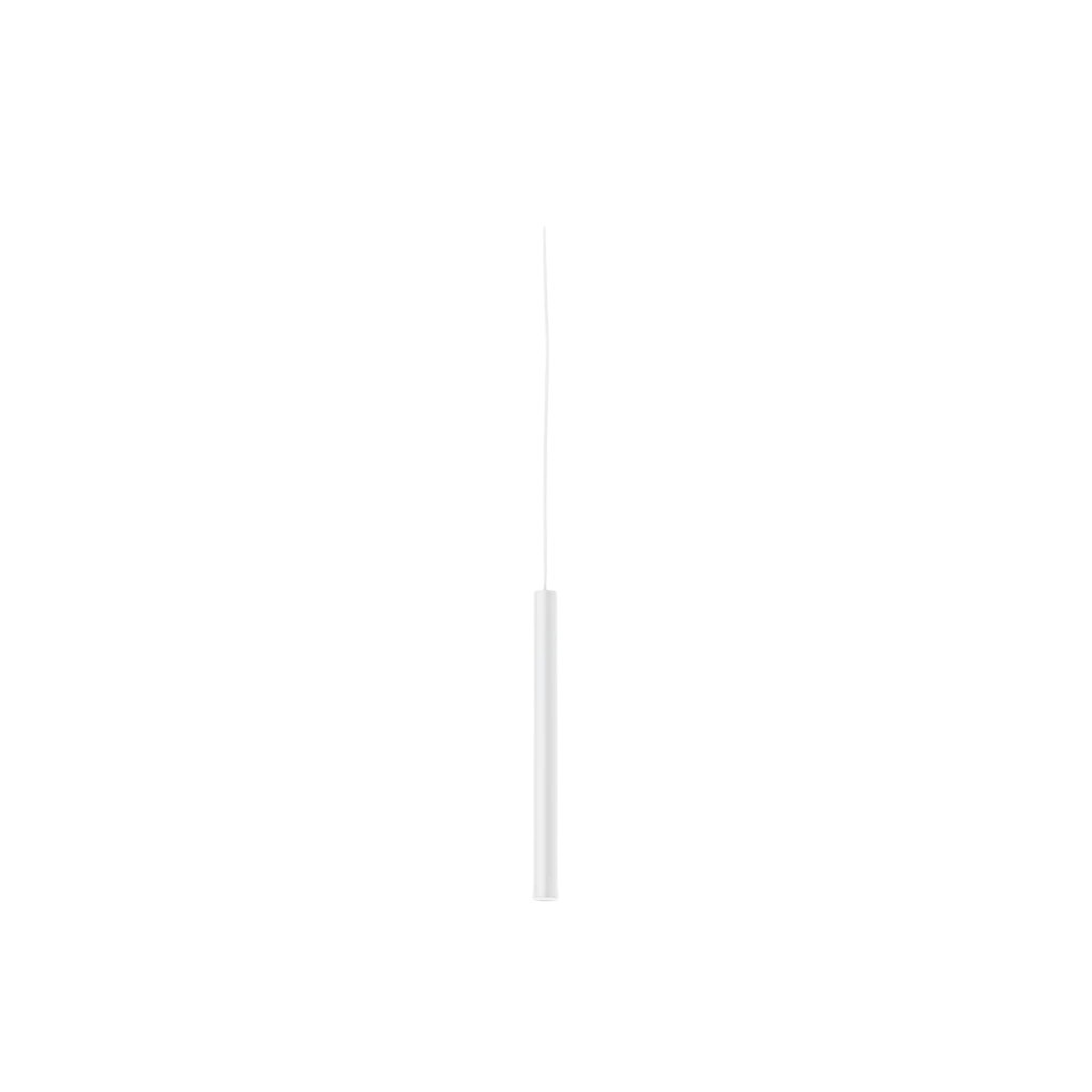 Valiant Products Satori minimalist matte white LED pendant light fixture with a slim cylindrical design