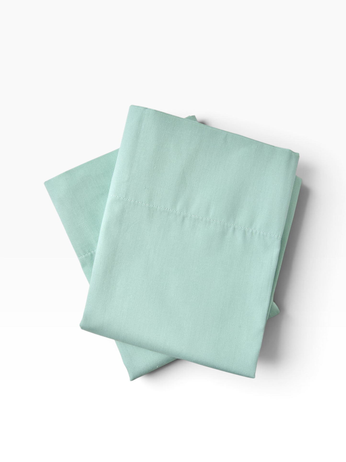 Valiant Products seafoam green T-180 percale pillowcases made from a durable cotton-polyester blend.