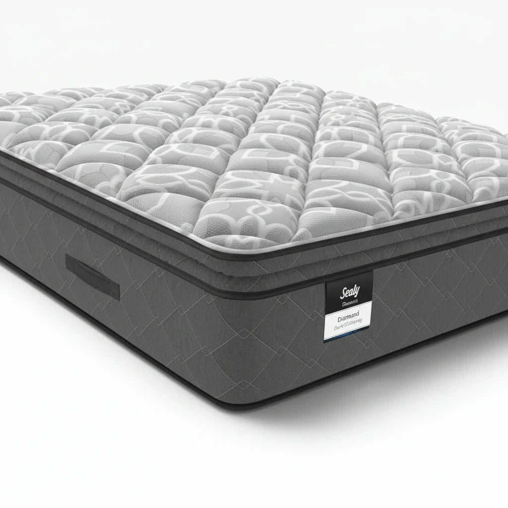 Valiant Products Sealy Posturepedic Dunmore soft Euro pillowtop mattress with grey antimicrobial knit fabric