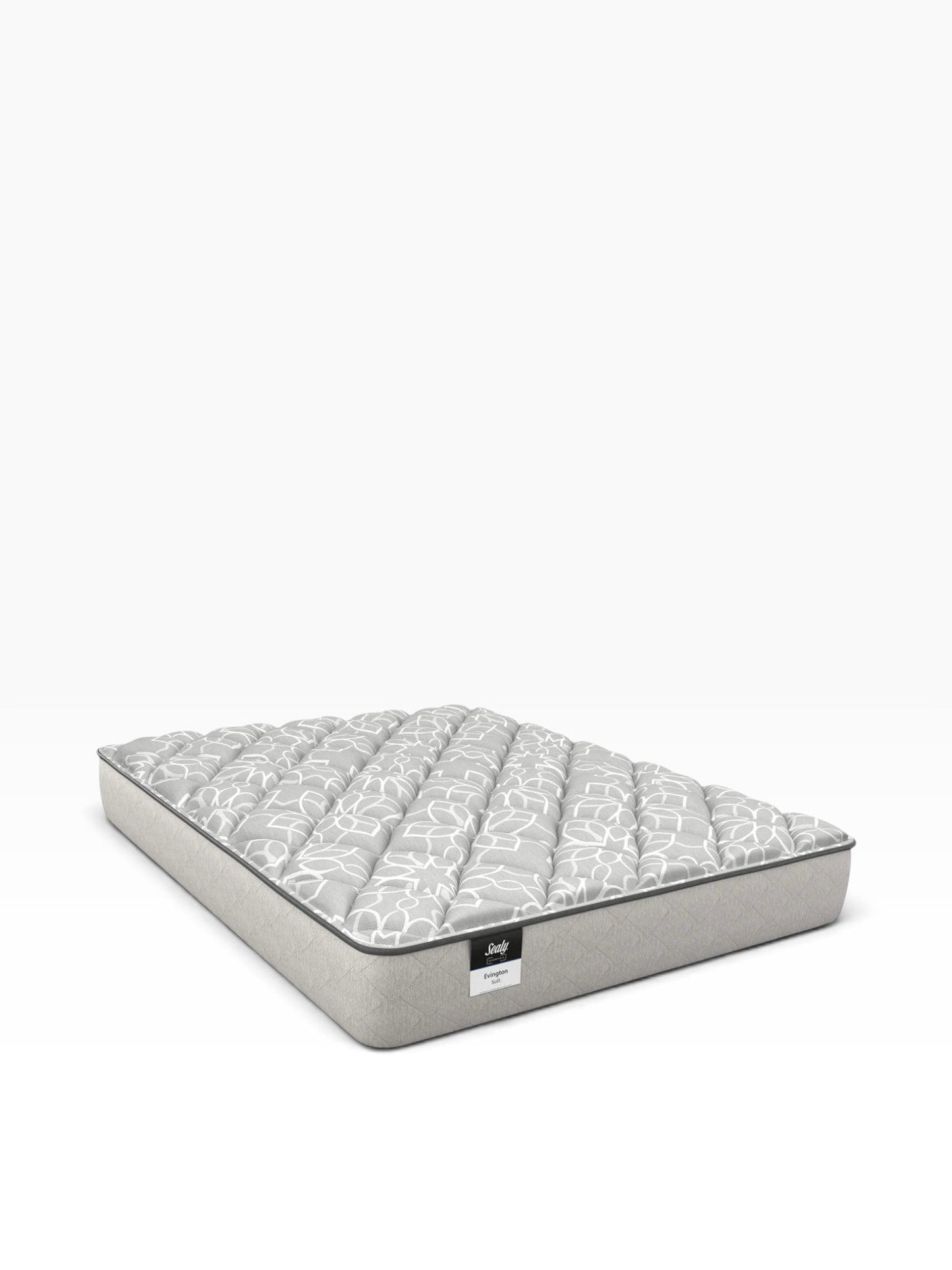 Valiant Products Sealy Evington 12-inch soft one-sided tight top mattress with a grey floral patterned woven surface.