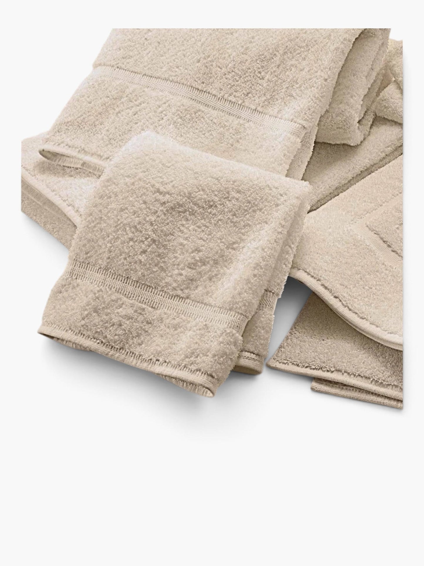 Valiant Products Sovereign ecru bath towels featuring a classic dobby border and durable cotton-blend construction.