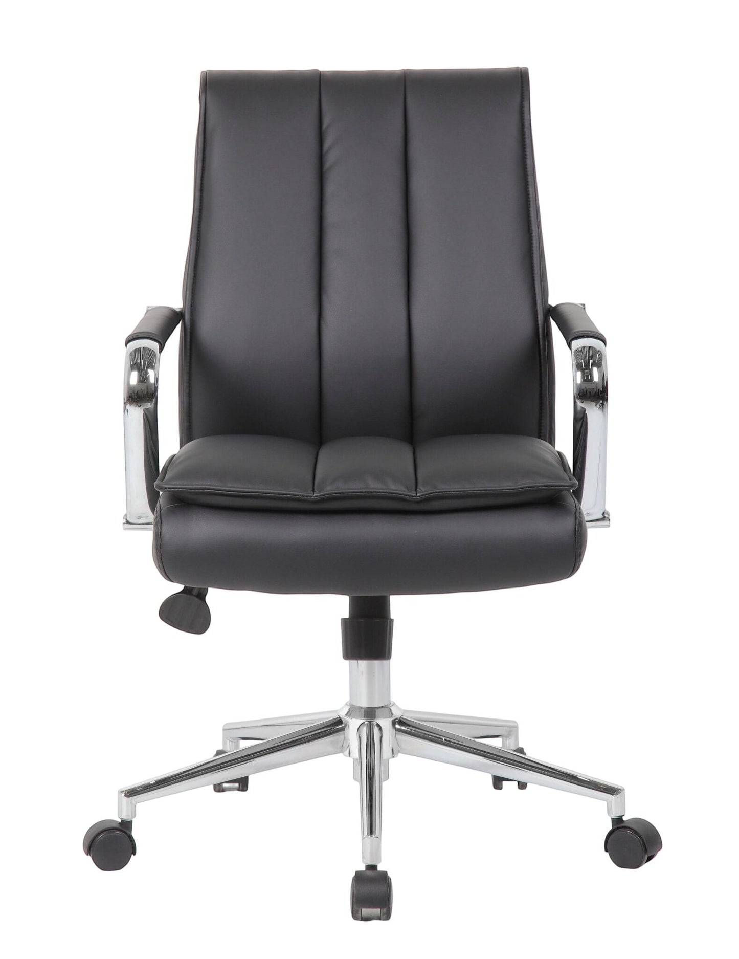 Valiant Products Stanton pillow top ergonomic office chair in black vinyl with chrome arms and base