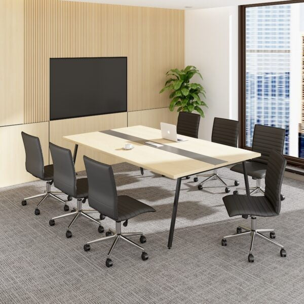 Valiant Products Starling armless ergonomic chairs with black PVC vinyl and chrome bases in a modern office setting.