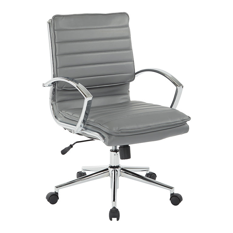 Valiant Products Themis mid-back grey faux leather ergonomic office chair with chrome arms and base